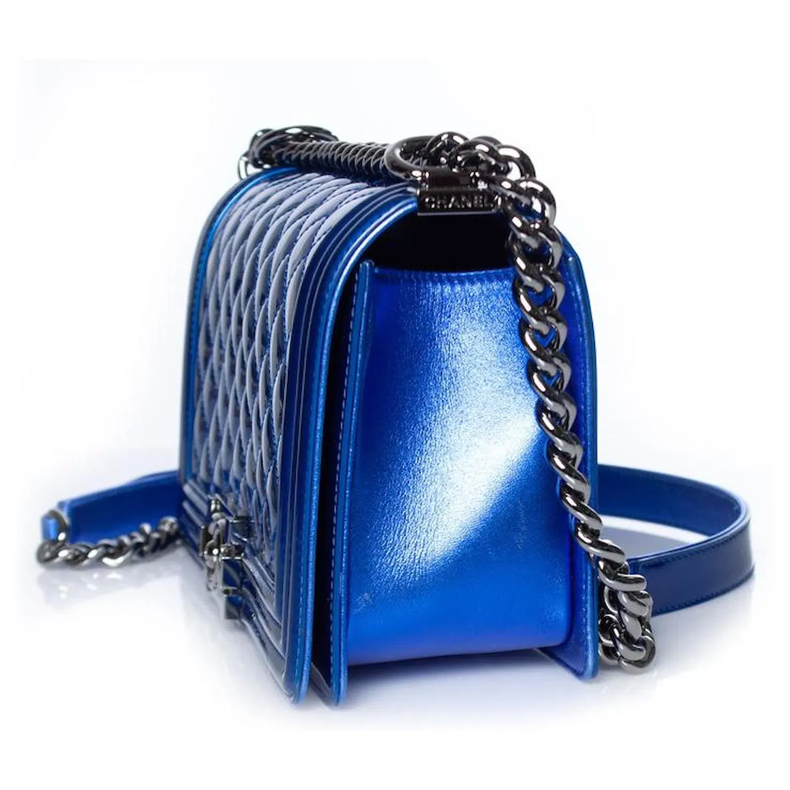 Chanel Boy blue patent shoulder Bag