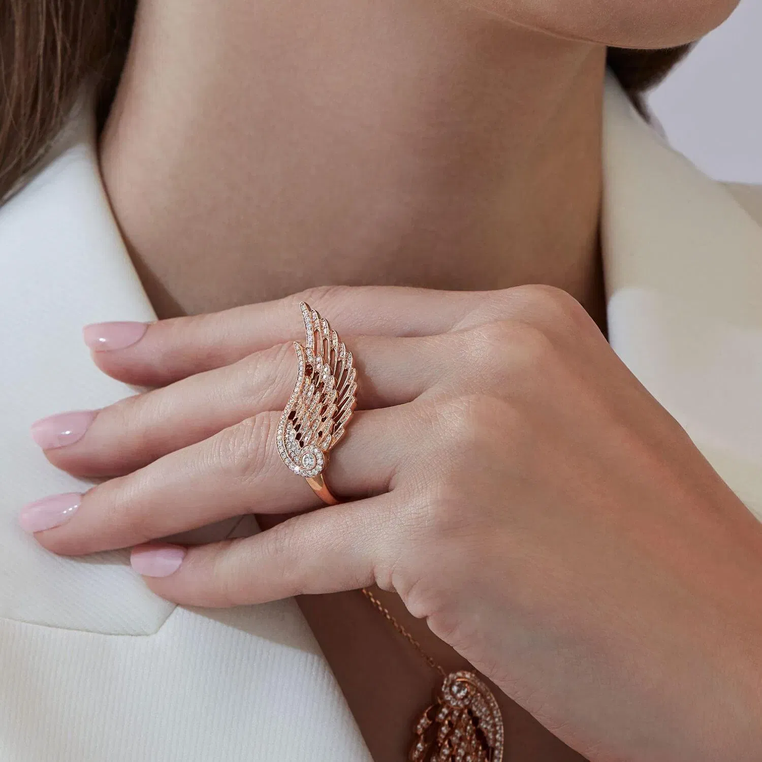 Garrard Wings Embrace Diamond Ring in 18K Rose Gold