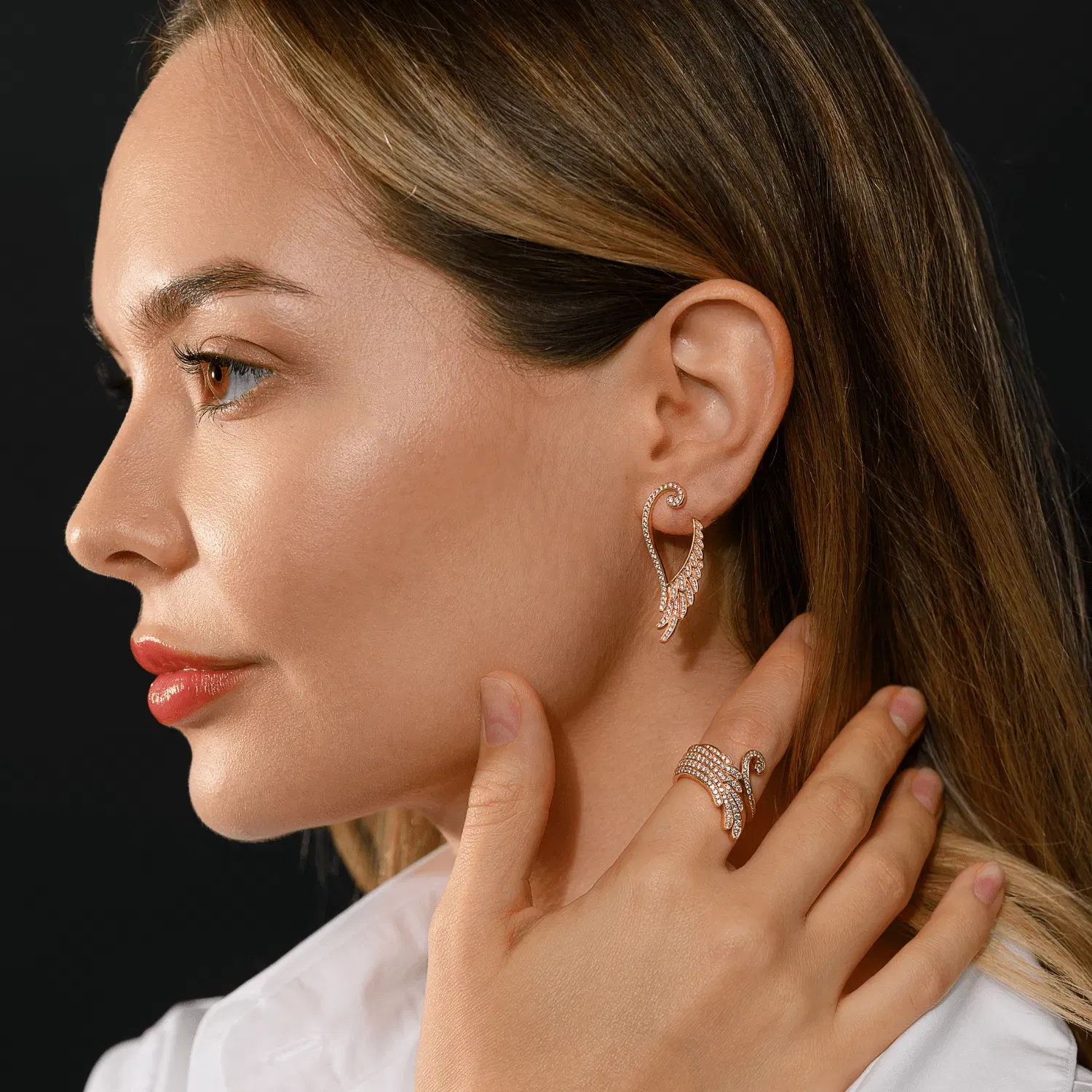 Garrard Wings Embrace Diamond Drop Earrings in 18K Rose Gold