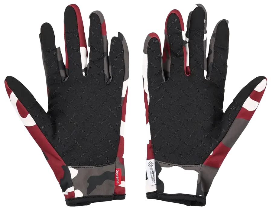 Supreme Windstopper Zip Gloves 'Red Camo' FW26