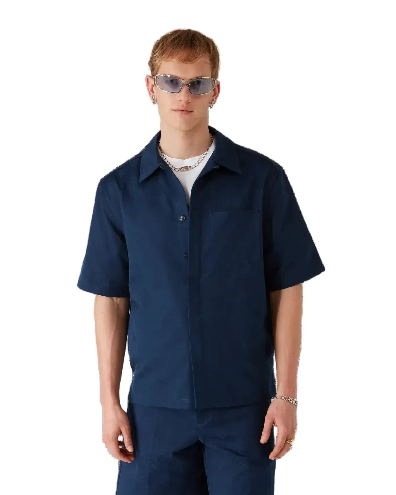 Casablanca Monogram Short Sleeve Shirt 'Navy'