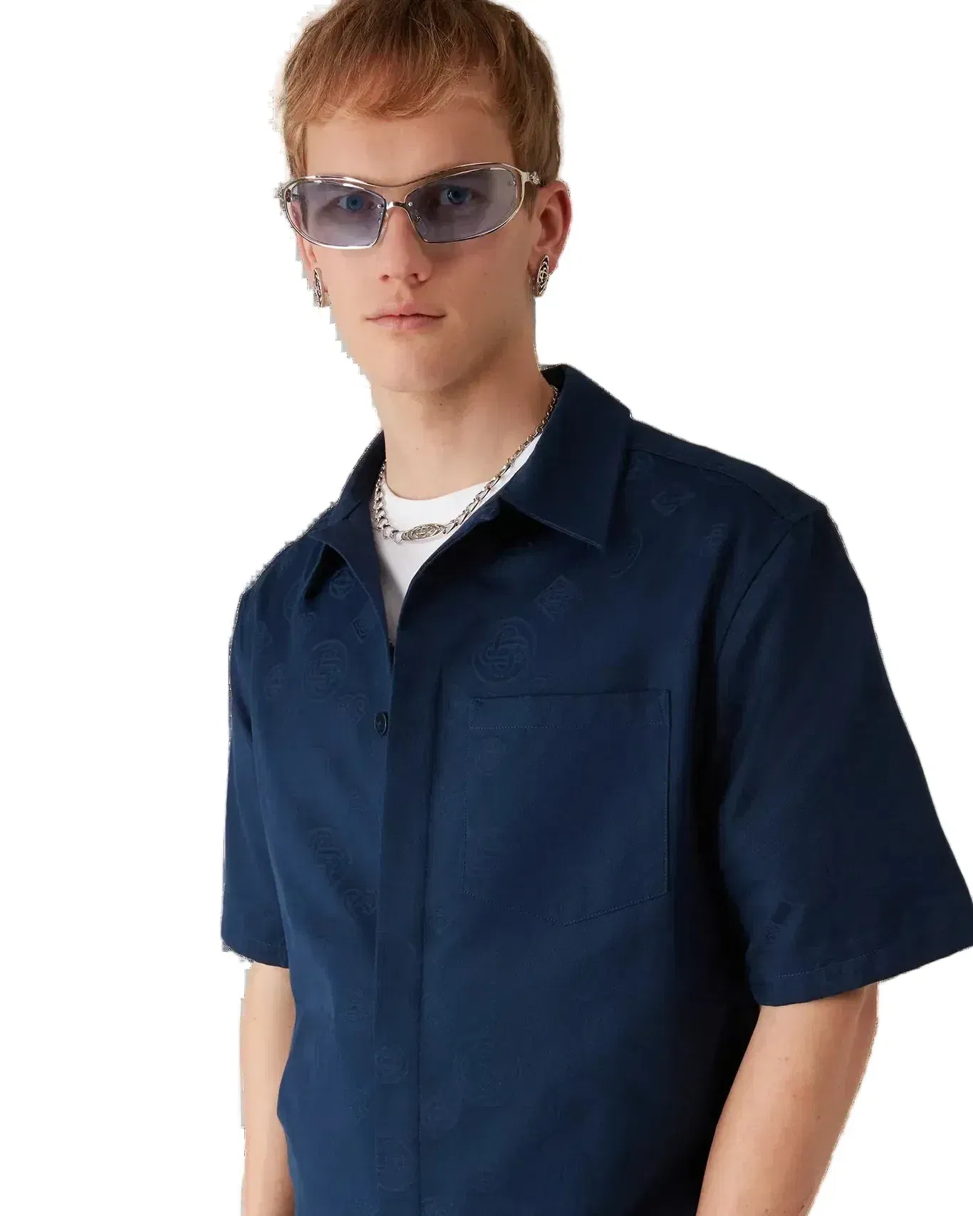 Casablanca Monogram Short Sleeve Shirt 'Navy'