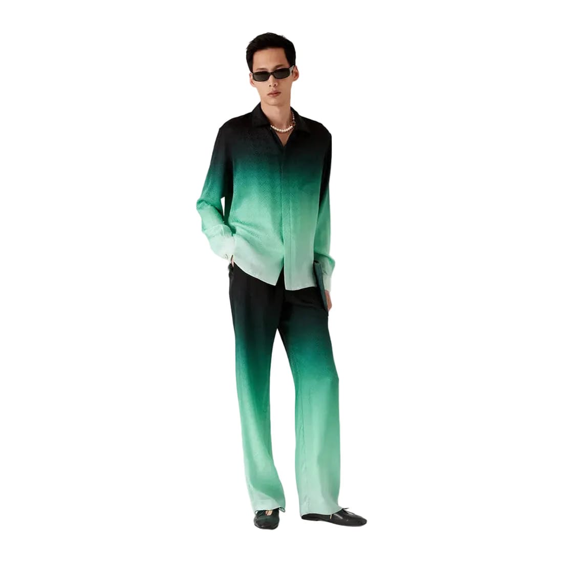Casablanca Gradient Ping Pong Jacquard Long Sleeve Silk Shirt 'Green Black'