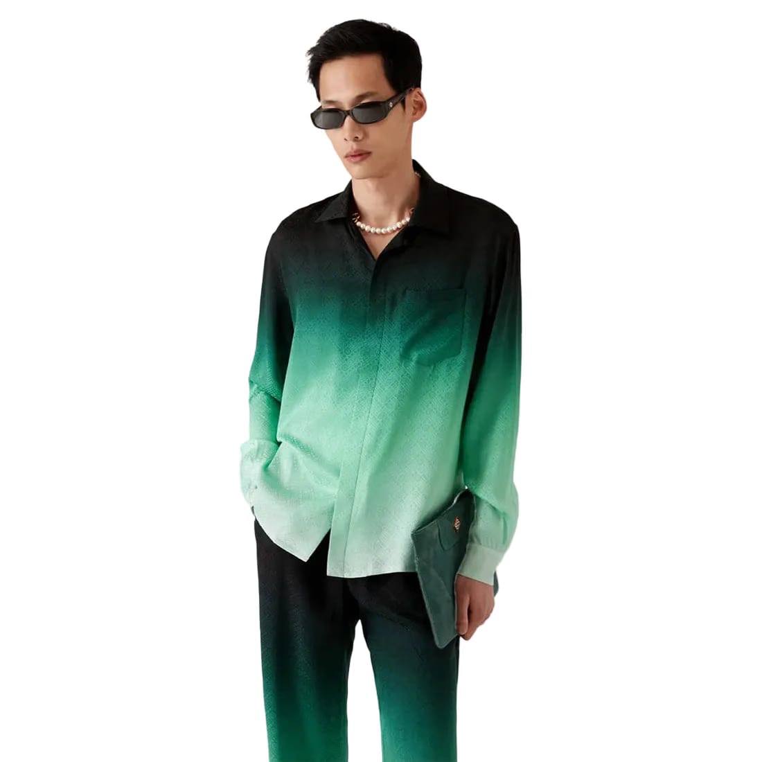 Casablanca Gradient Ping Pong Jacquard Long Sleeve Silk Shirt 'Green Black'
