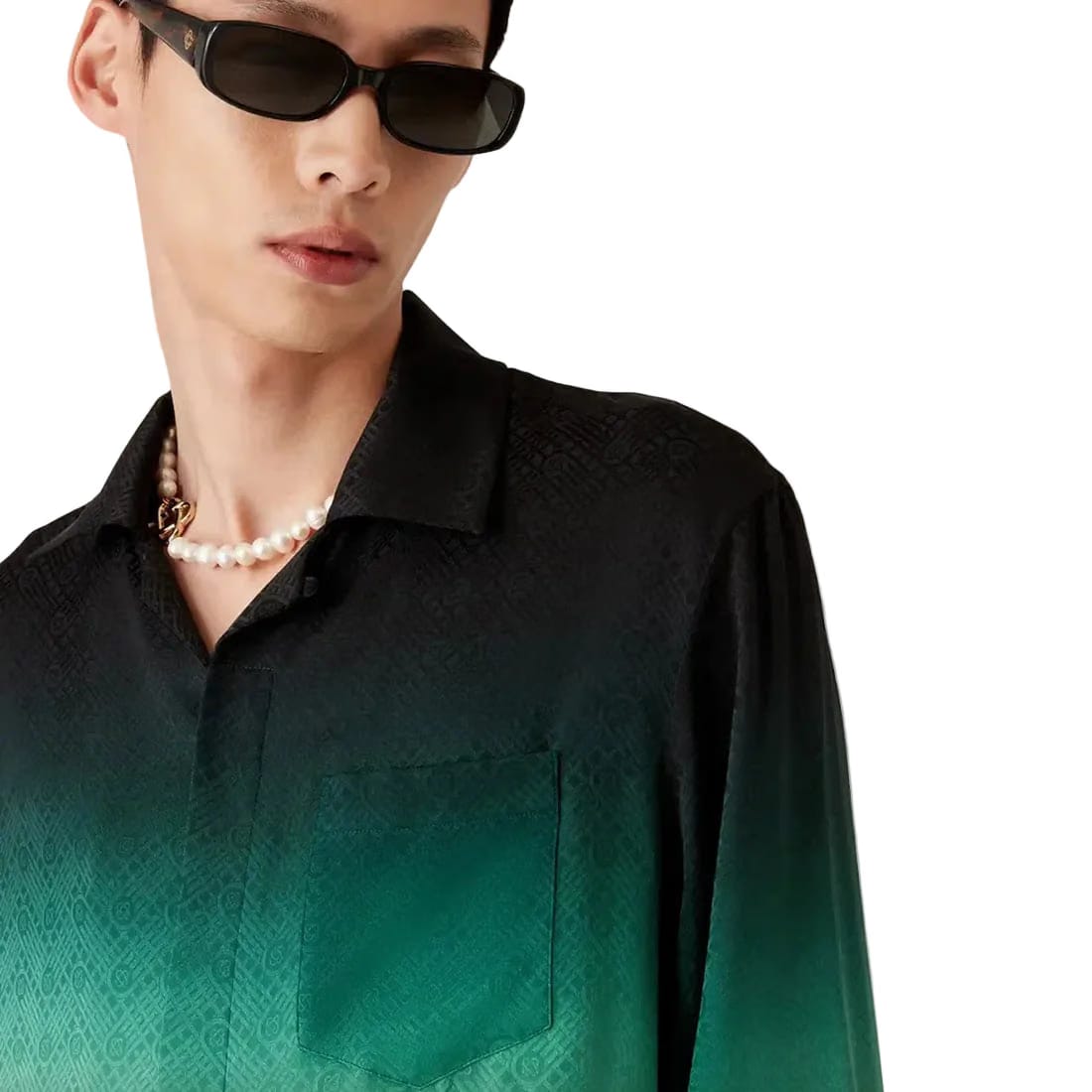 Casablanca Gradient Ping Pong Jacquard Long Sleeve Silk Shirt 'Green Black'