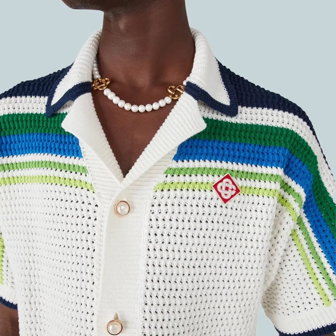 Casablanca Stripe Knit Shirt 'White Blue'