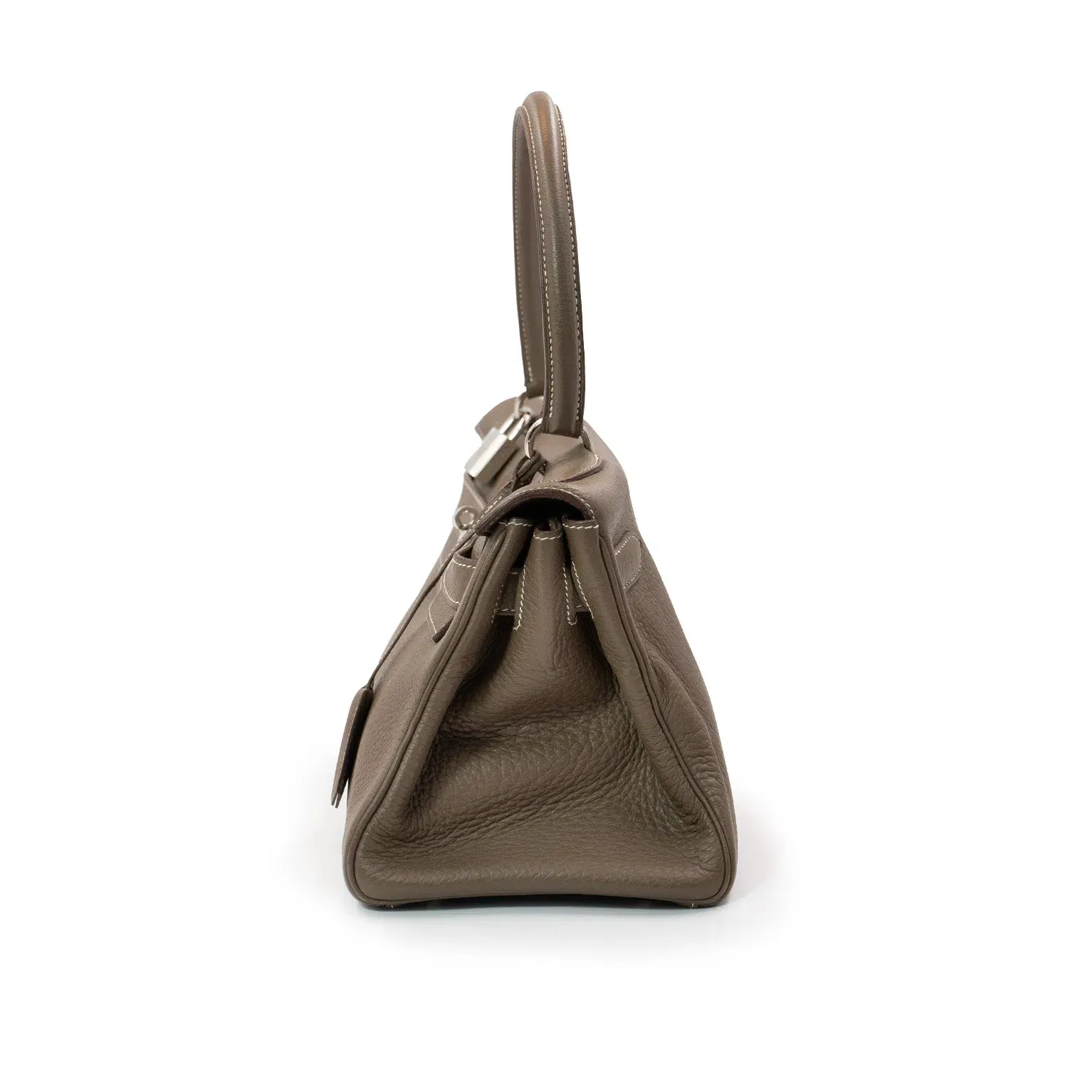 Hermès Kelly Shoulder Bag in Etoupe Taurillon Clemence Leather with Palladium Hardware