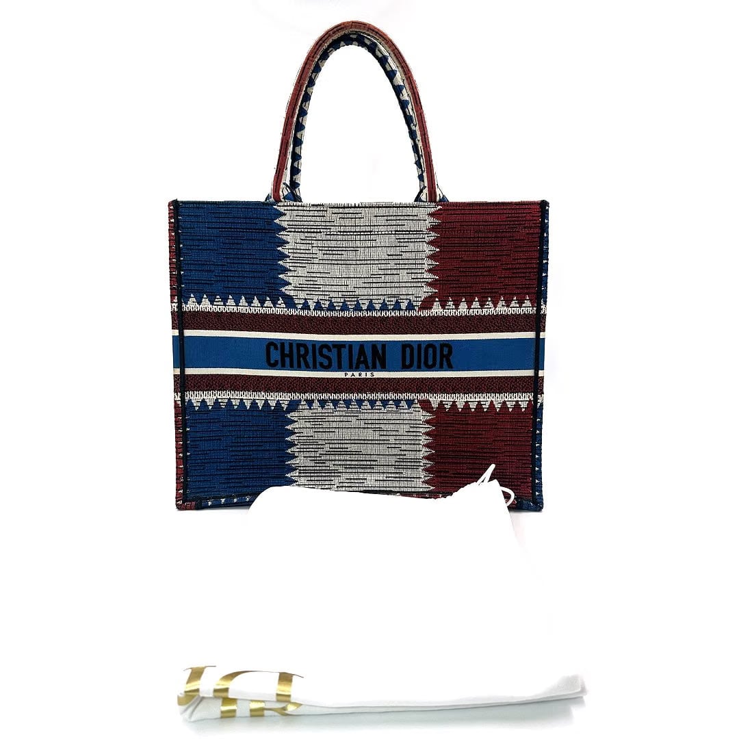 Dior Large French Flag Book Tote Bag in Blue and Red Canvas