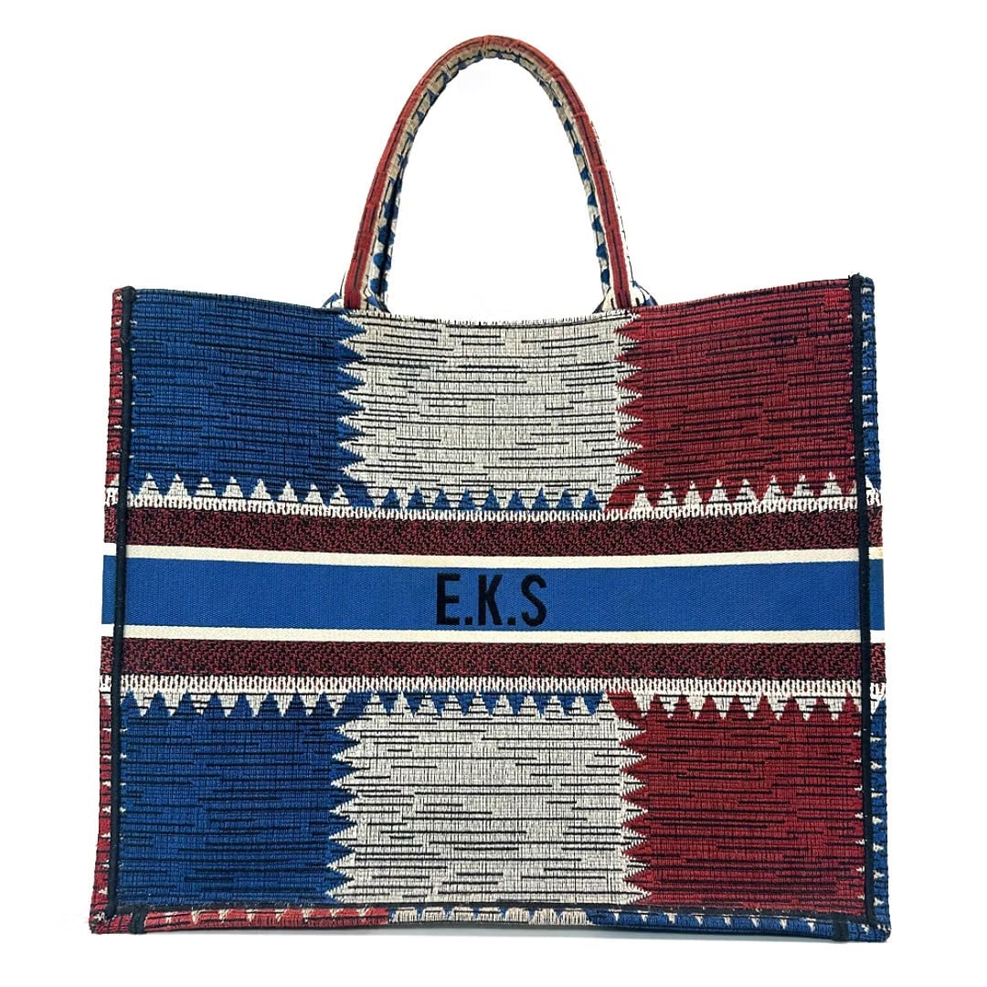 Dior Large French Flag Book Tote Bag in Blue and Red Canvas