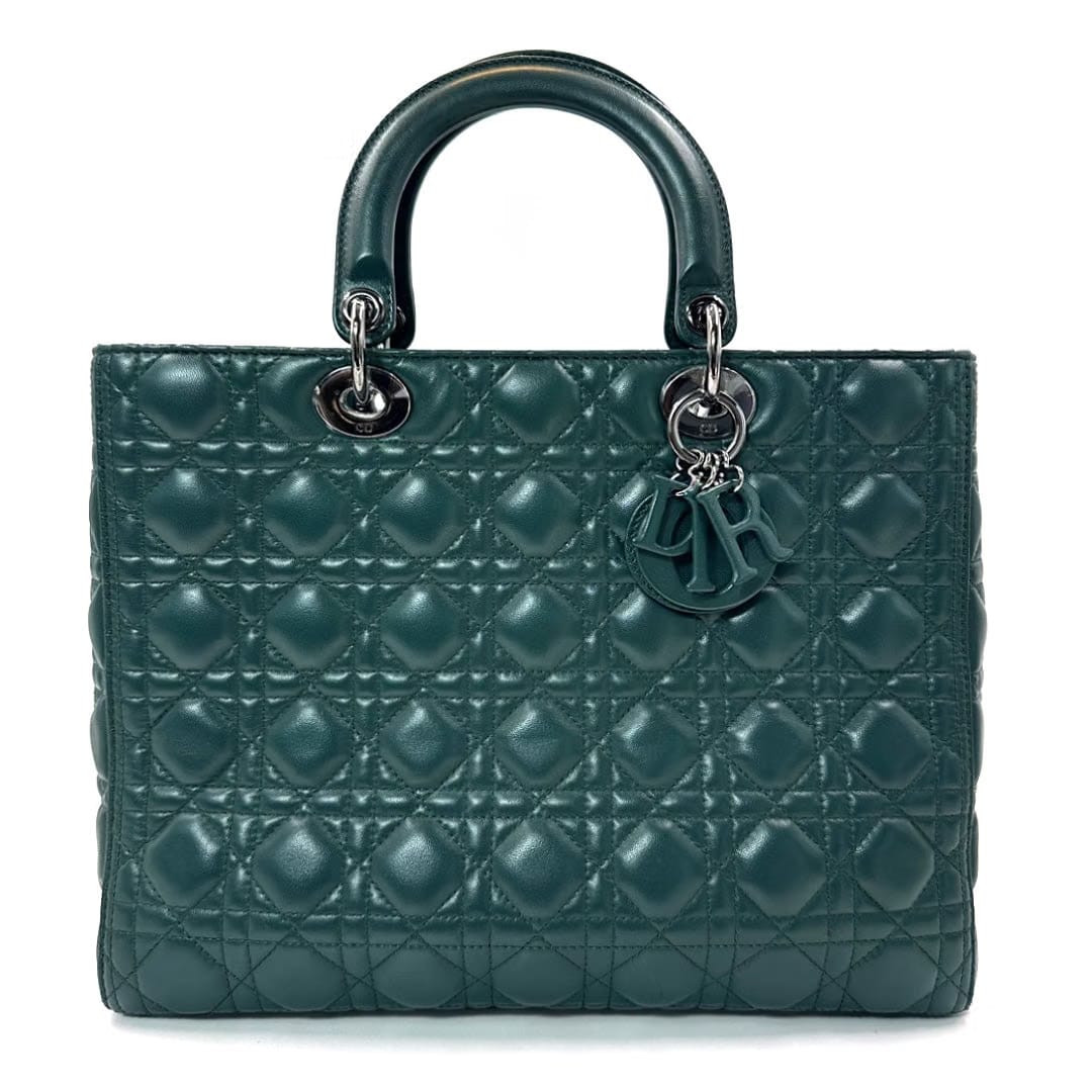 Dior Green Cannage Leather Large Lady Dior Tote Bag