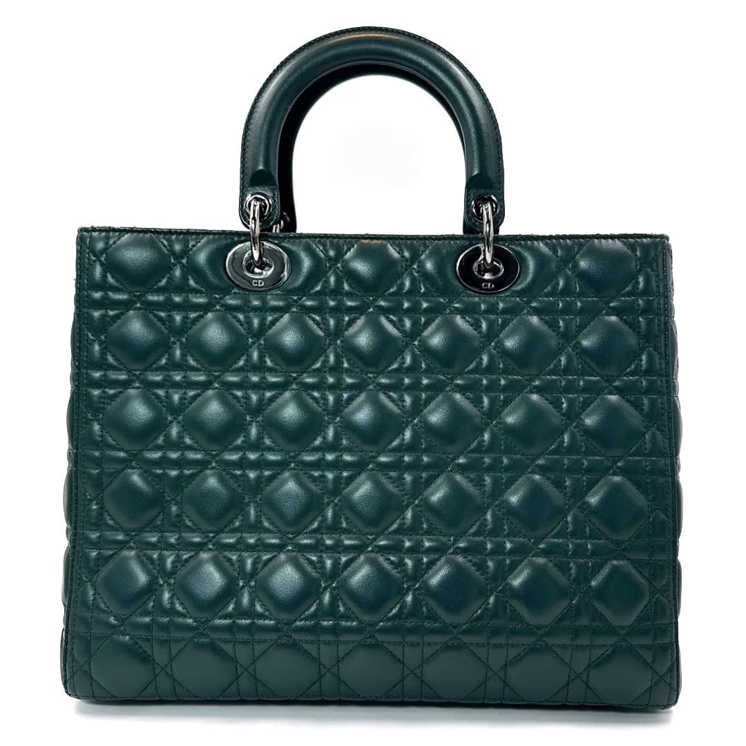 Dior Green Cannage Leather Large Lady Dior Tote Bag