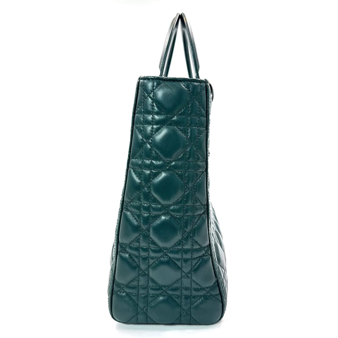 Dior Green Cannage Leather Large Lady Dior Tote Bag