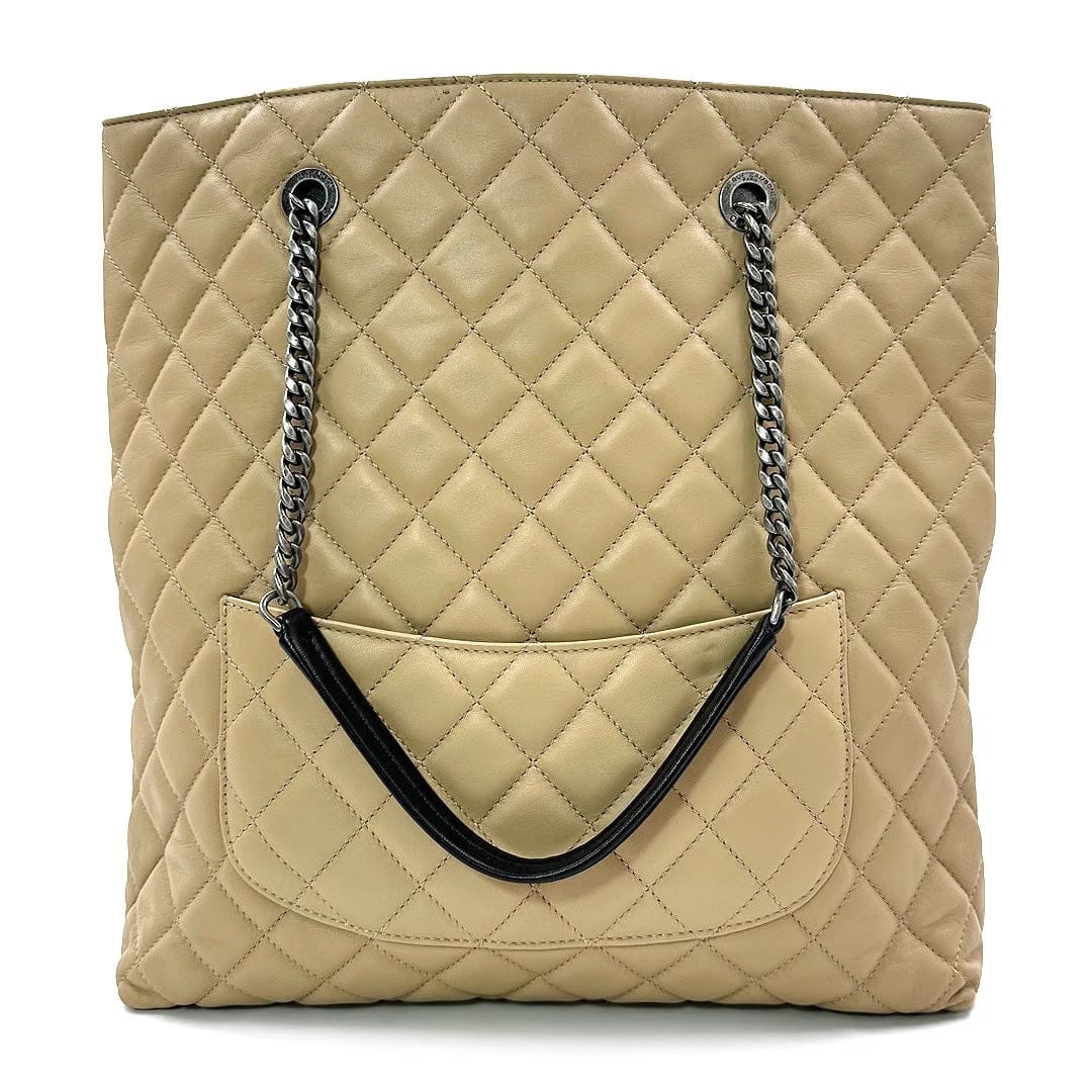 Chanel Quilted CC Timeless Tote Bag in Black & Beige Leather