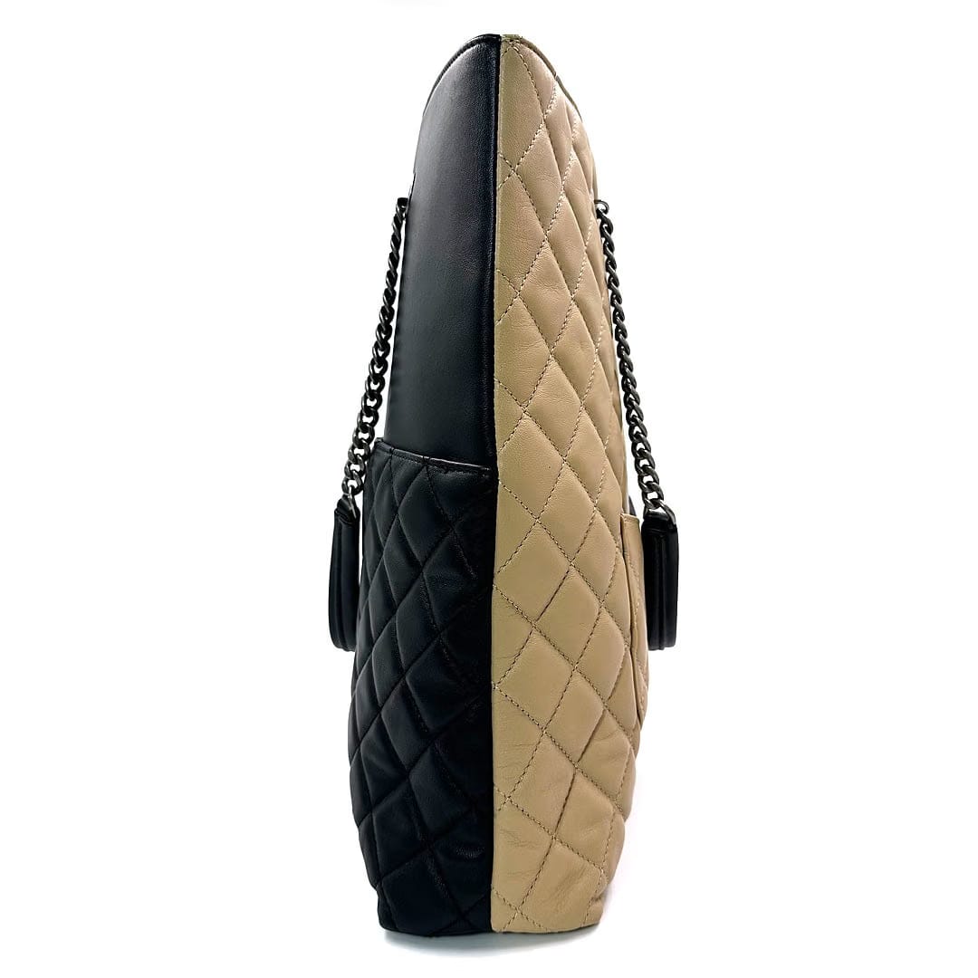 Chanel Quilted CC Timeless Tote Bag in Black & Beige Leather