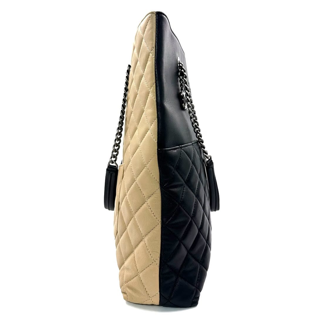 Chanel Quilted CC Timeless Tote Bag in Black & Beige Leather