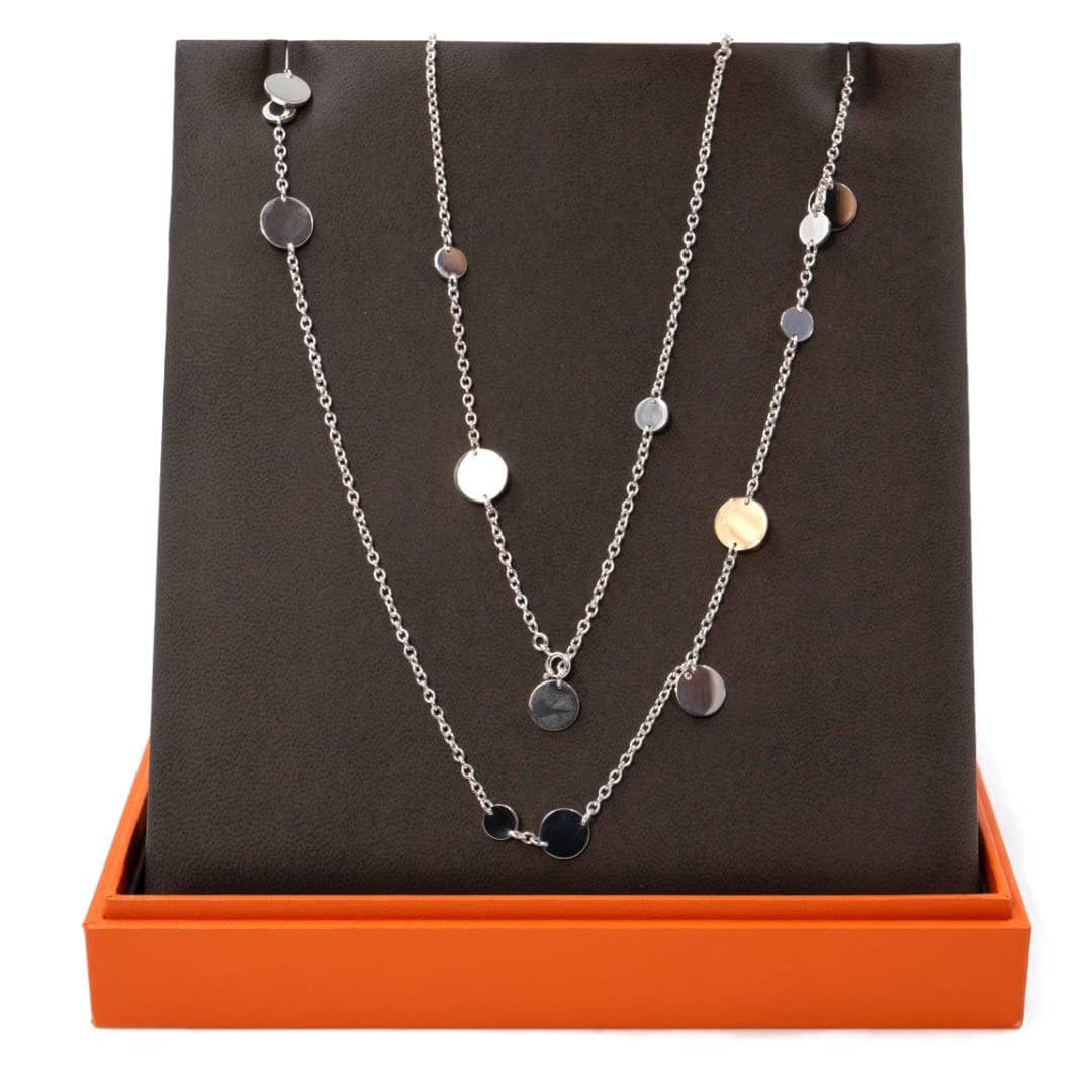 Hermès Ex-Libris Long Necklace in Sterling Silver and Rose Gold
