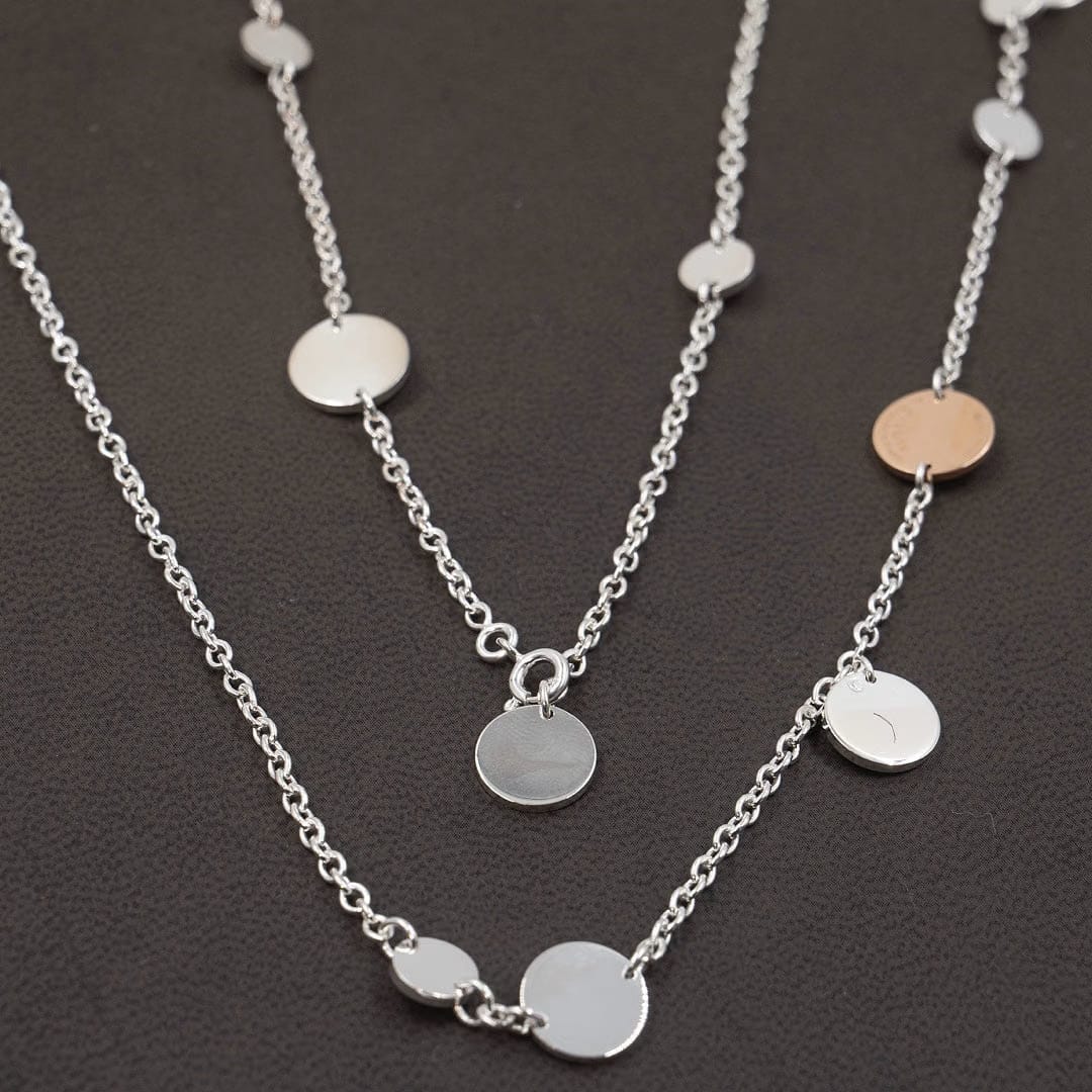 Hermès Ex-Libris Long Necklace in Sterling Silver and Rose Gold