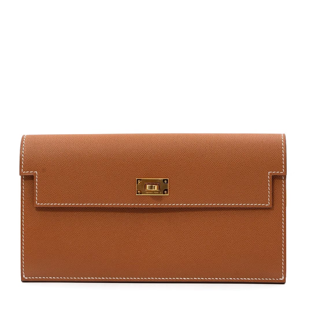 Hermès Kelly Pocket Long Wallet in Gold Madame Calfskin with Gold Hardware