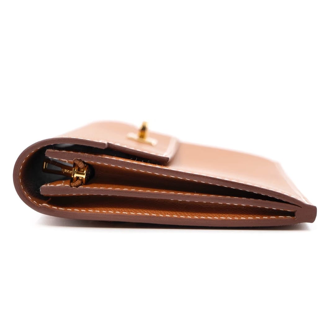Hermès Kelly Pocket Long Wallet in Gold Madame Calfskin with Gold Hardware