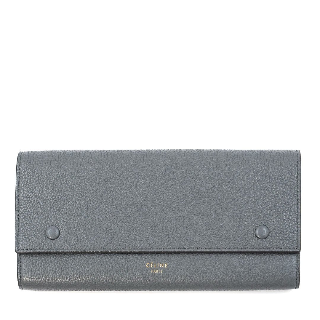 Céline Grey Grained Calfskin Large Flap Wallet