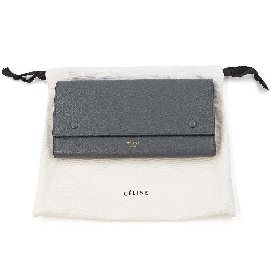 Céline Grey Grained Calfskin Large Flap Wallet