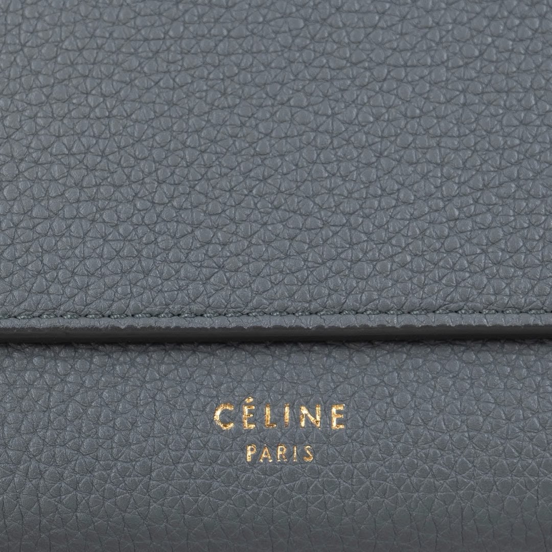 Céline Grey Grained Calfskin Large Flap Wallet
