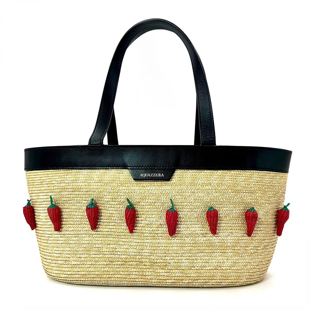 Aquazzura Chilli Leather-Trimmed Embellished Raffia Tote bag