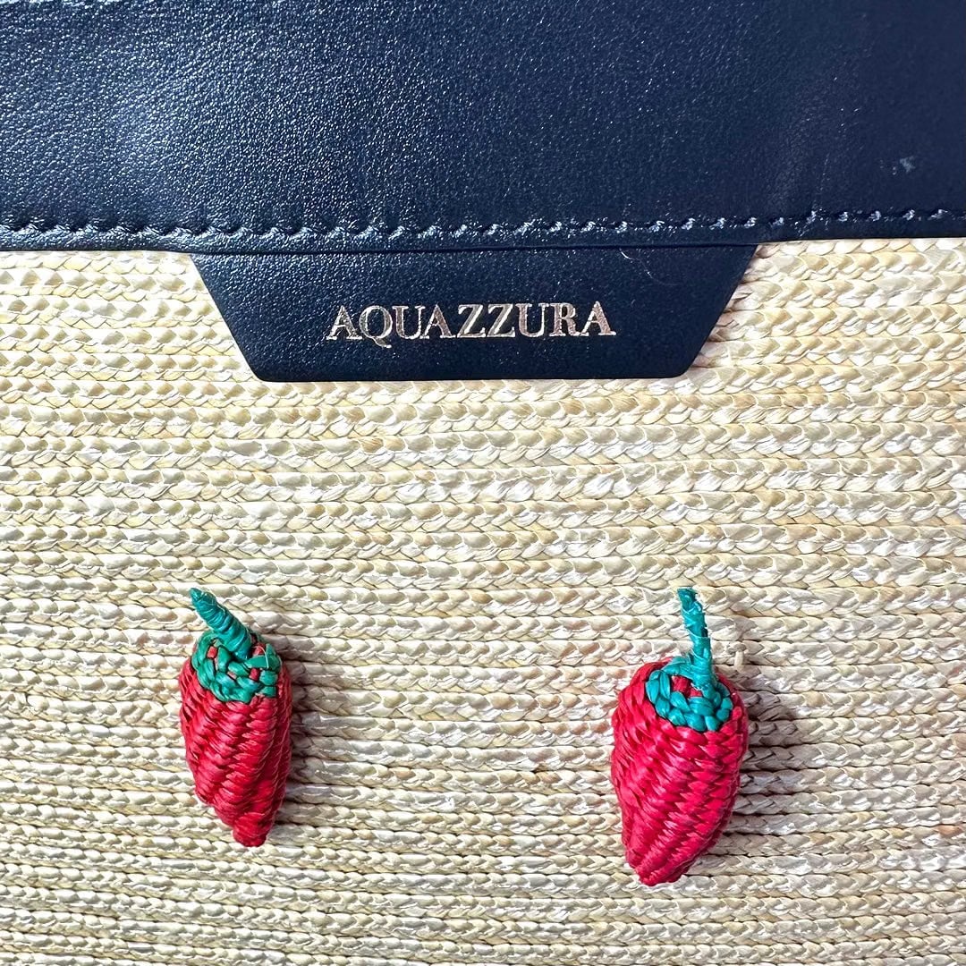 Aquazzura Chilli Leather-Trimmed Embellished Raffia Tote bag