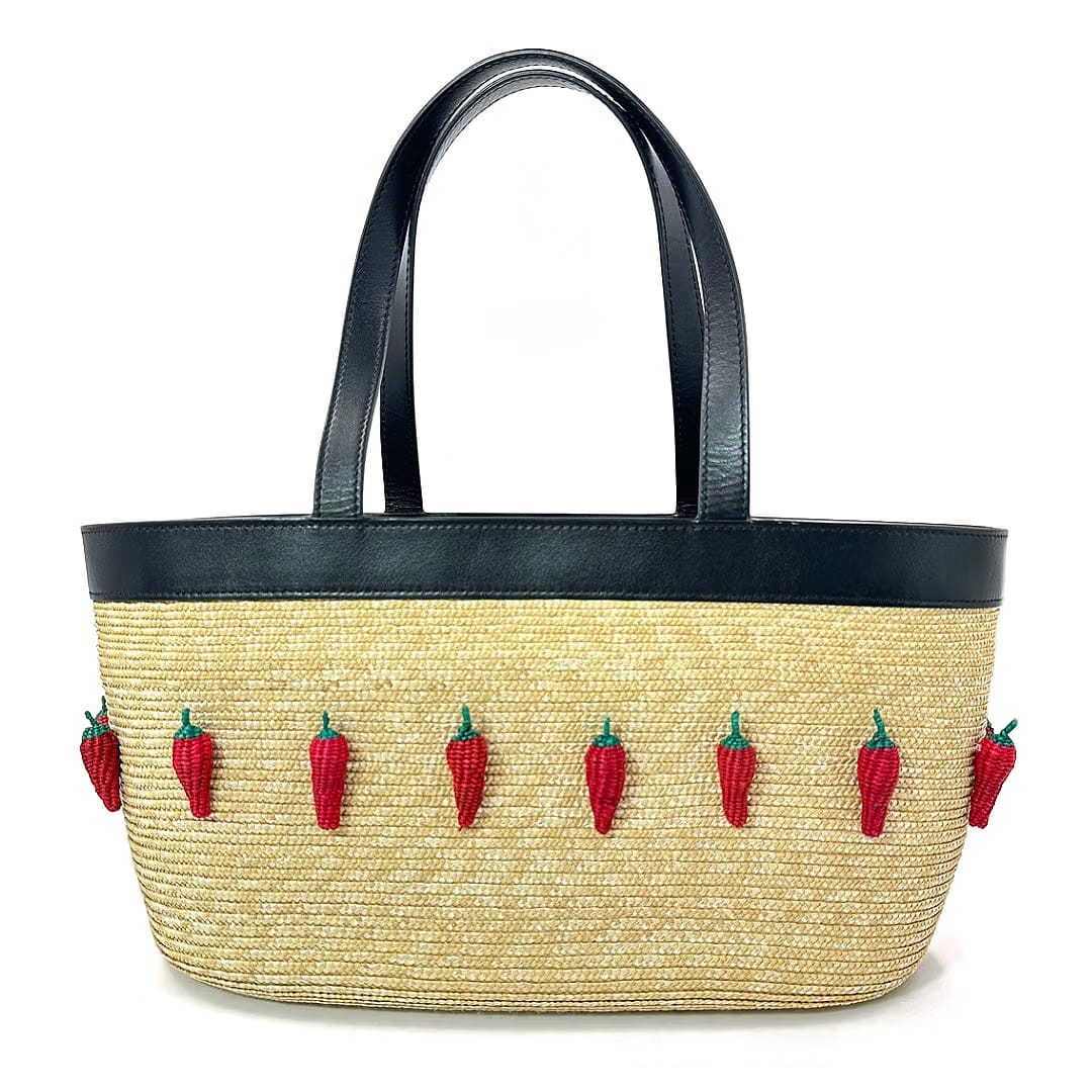 Aquazzura Chilli Leather-Trimmed Embellished Raffia Tote bag