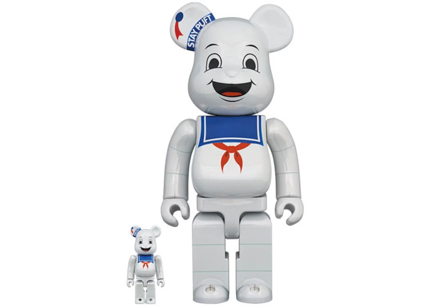Bearbrick x Ghostbusters Stay Puft Marshmallow Man 100% & 400% Set 'White Chrome'