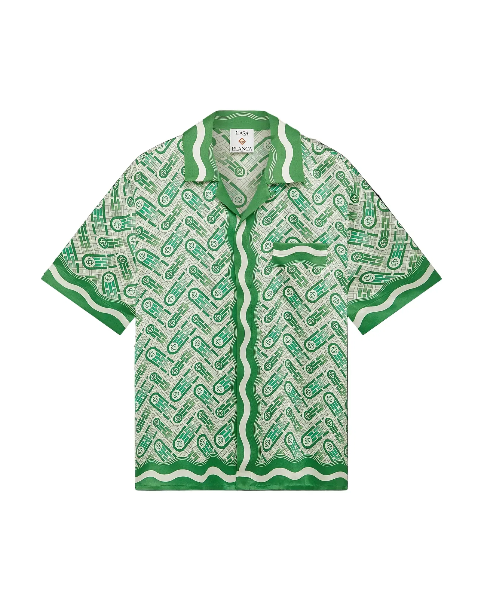 Casablanca Cuban Collar Short Sleeve Shirt 'Green Ping Pong Monogram'