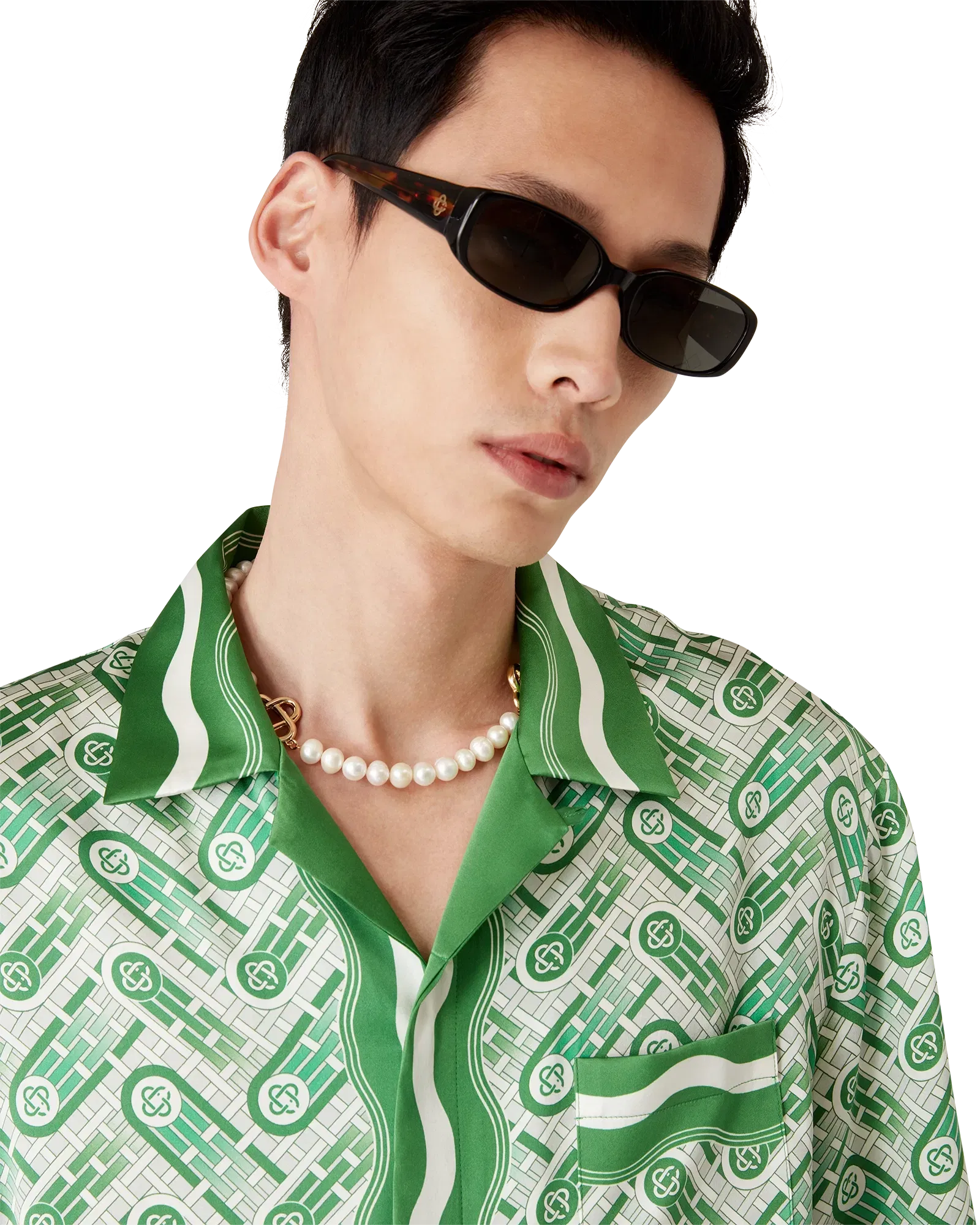 Casablanca Cuban Collar Short Sleeve Shirt 'Green Ping Pong Monogram'