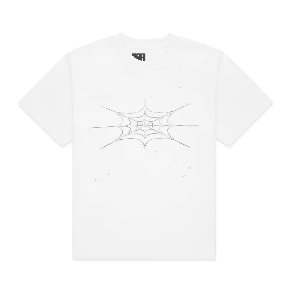 Sp5der Rhinestone Silk Tee 'White'