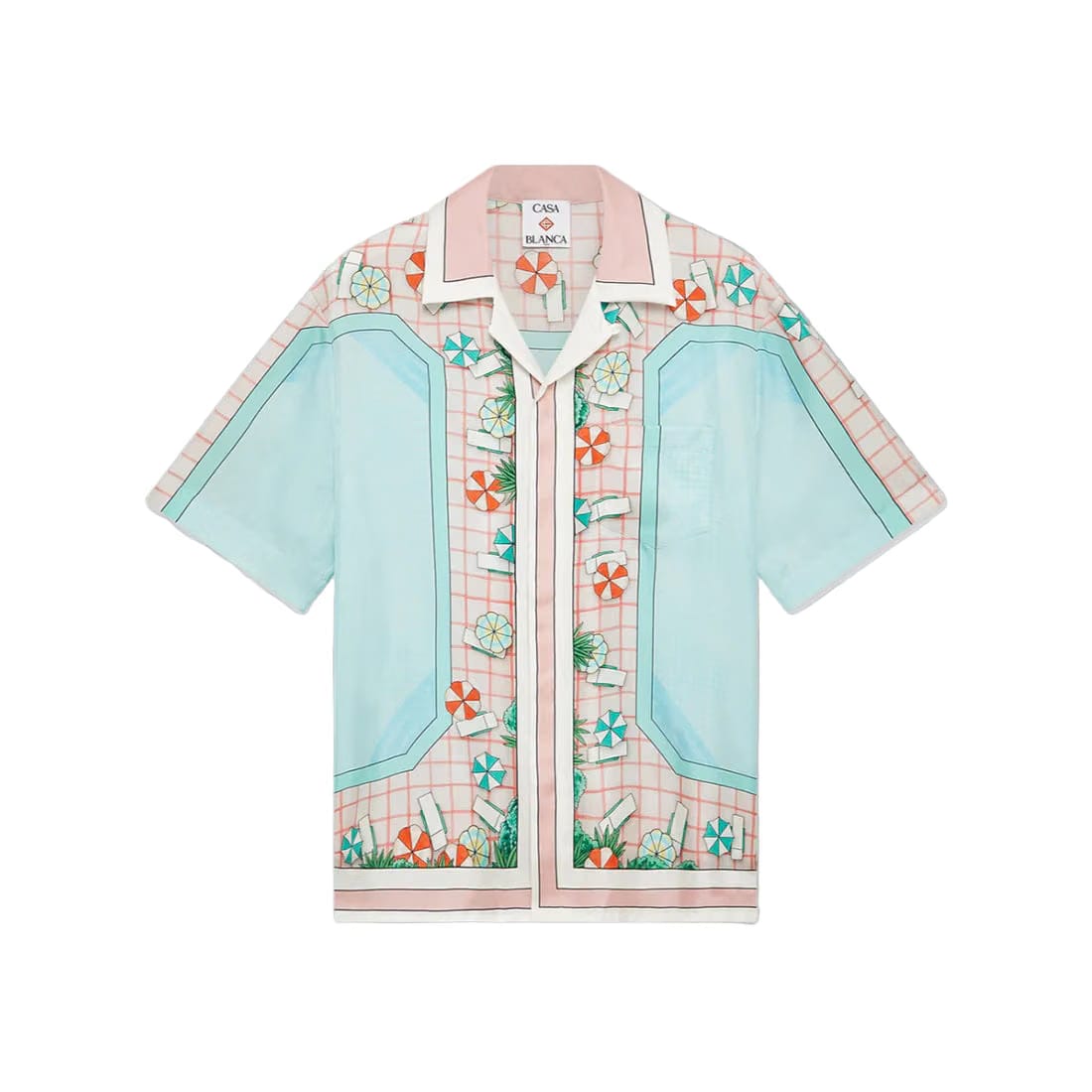Casablanca Cuban Collar Silk Short Sleeve Shirt Copacabana 'Pink'