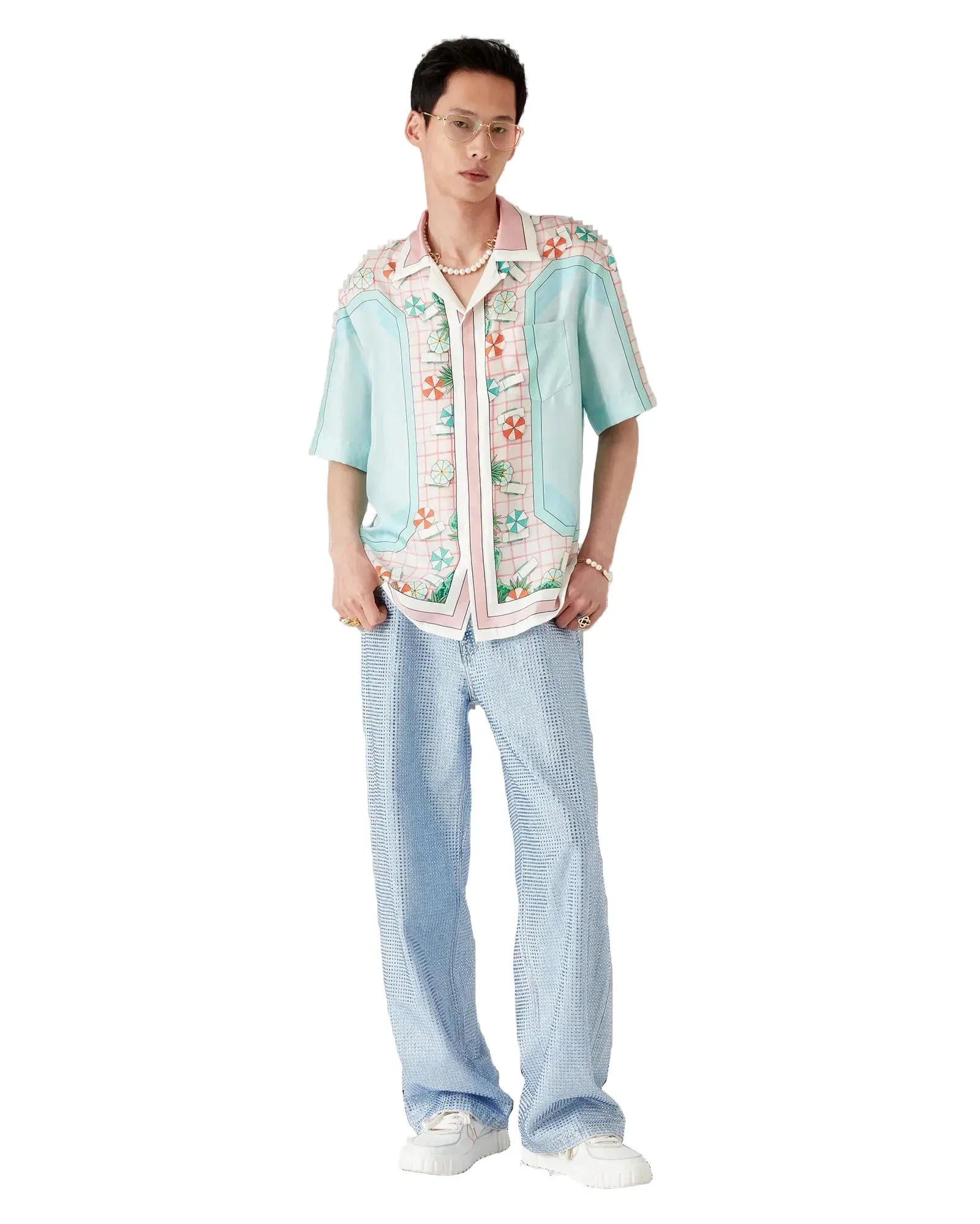 Casablanca Cuban Collar Silk Short Sleeve Shirt Copacabana 'Pink'
