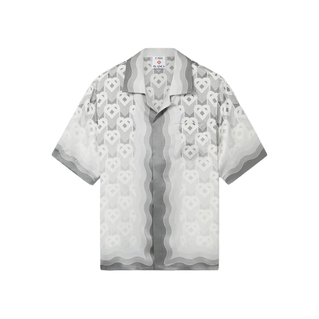 Casablanca Short Sleeve Cuban Collar Silk Shirt 'Grey Gradient Heart Monogram'