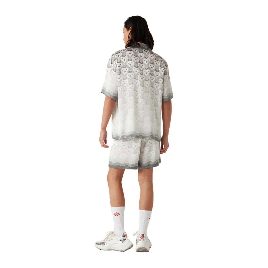 Casablanca Short Sleeve Cuban Collar Silk Shirt 'Grey Gradient Heart Monogram'