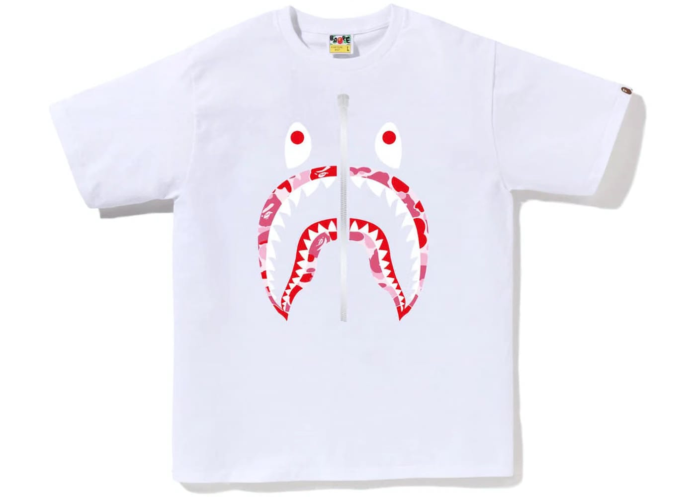 Bape ABC Camo Shark Silver Zip Tee 'White/Pink'