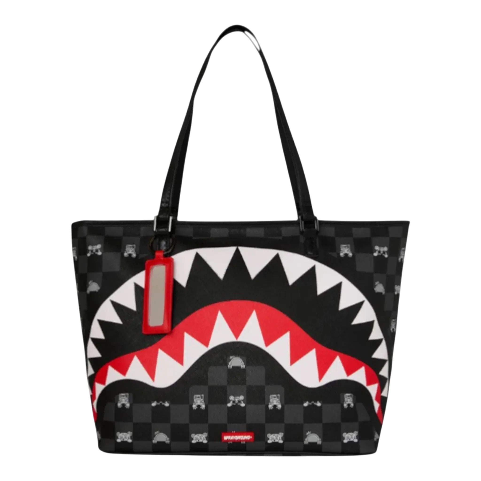 Sprayground Gray Peeking Character Check Tote Bag