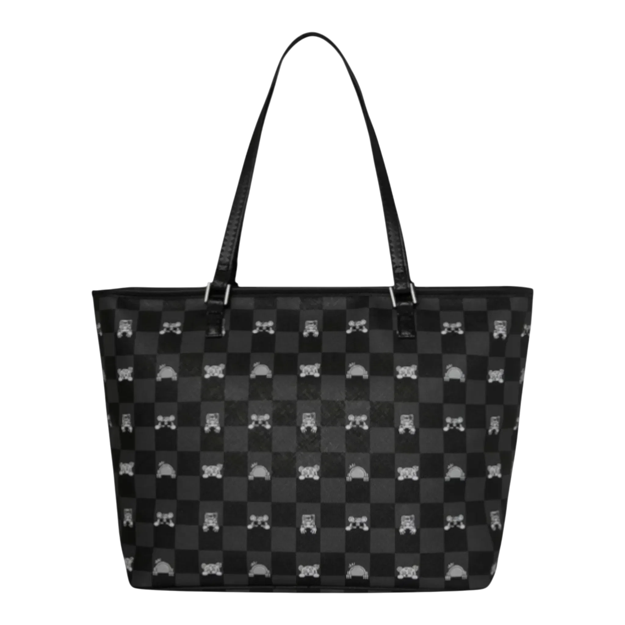 Sprayground Gray Peeking Character Check Tote Bag