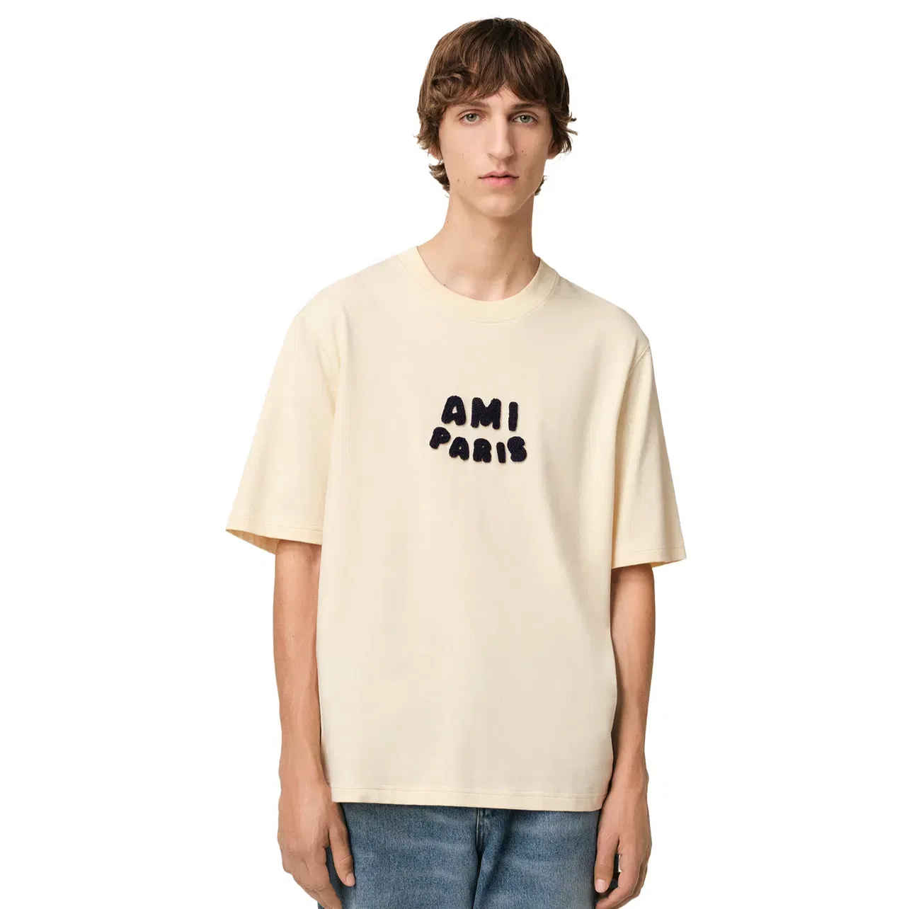 Ami Paris Knitted Patch Boxy Fit Tee ‘Beige’