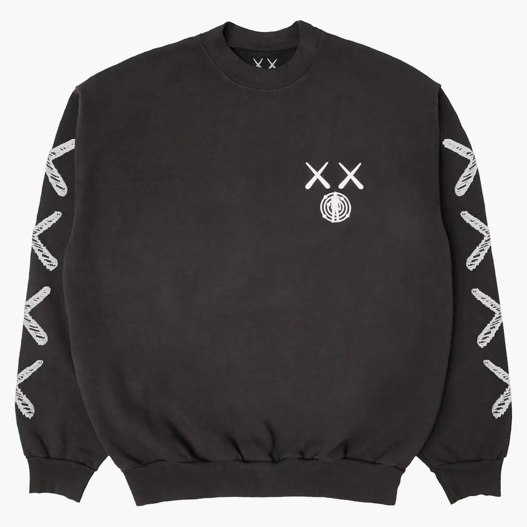 Kaws For Kid Cudi Moon Man Back Print Crewneck Sweatshirt Vintage Black