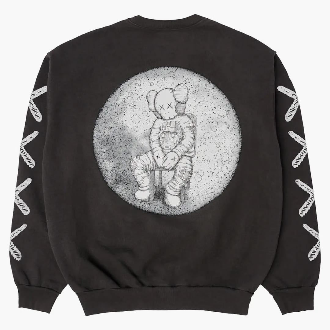 Kaws For Kid Cudi Moon Man Back Print Crewneck Sweatshirt Vintage Black