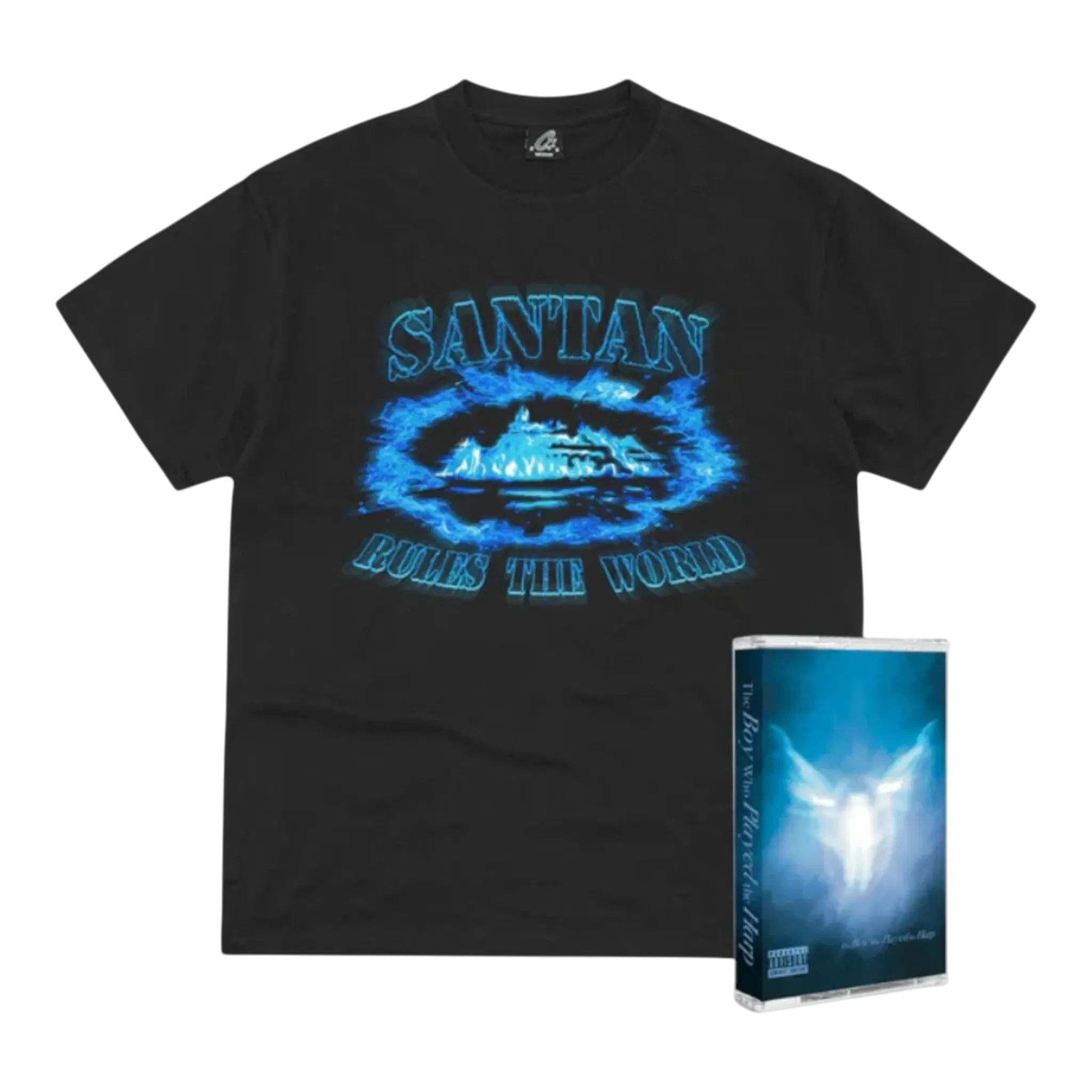 Corteiz x Dave Santan Alcatraz T-Shirt – Black / Blue Flame