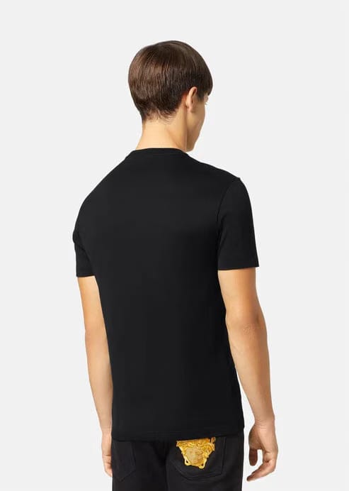 Versace T-Shirt Tessuto Jersey Cotone Con Ricamo Medusa E Scritta