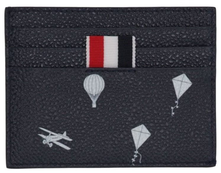 Thom Browne Card Holder W/ Note Compartment In Sky Icons Half Drop 3D Print On Pebble Grain Leather