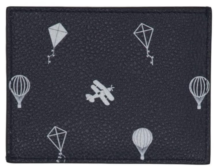 Thom Browne Card Holder W/ Note Compartment In Sky Icons Half Drop 3D Print On Pebble Grain Leather