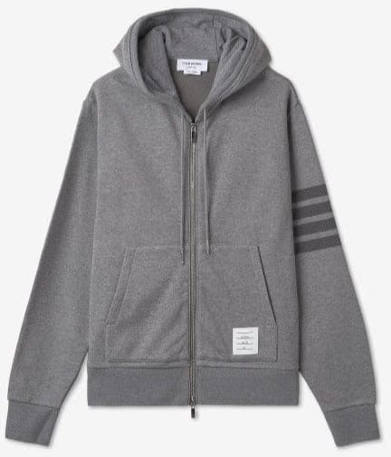 Thom Browne Medium Grey Cotton Loopback Relaxed Fit Tonal 4-Bar Zip-Up Hoodie