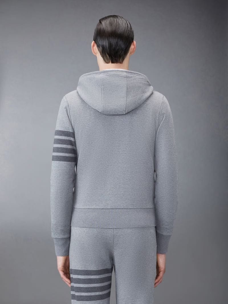 Thom Browne Medium Grey Cotton Loopback Relaxed Fit Tonal 4-Bar Zip-Up Hoodie
