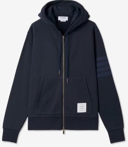 Thom Browne Navy Cotton Loopback Relaxed Fit Tonal 4-Bar Zip-Up Hoodie